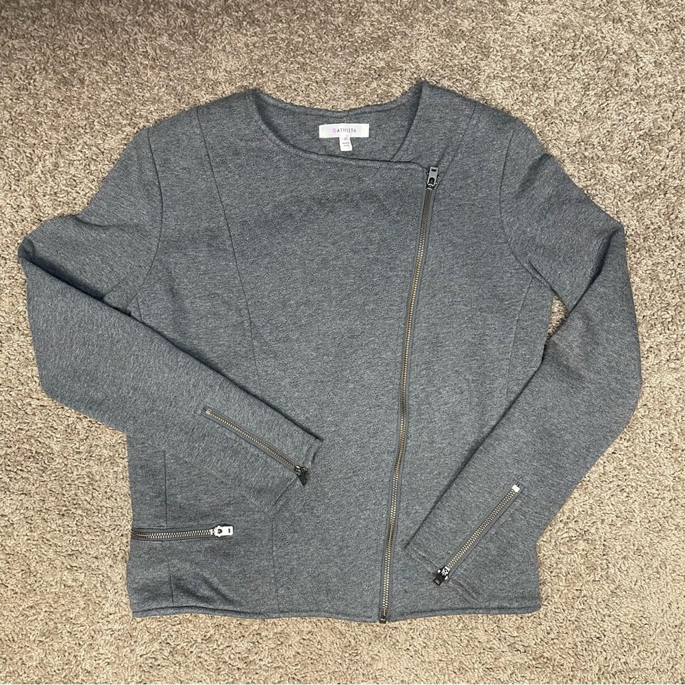 Athleta Belvedere medium quilted‎ asymmetrical jacket moto gray 80s coat retro